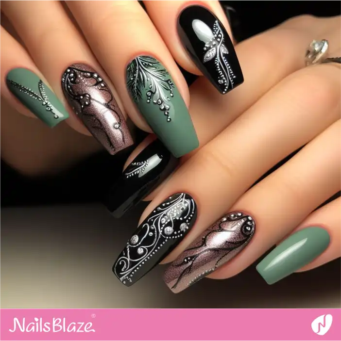 Dark Wedding Filigree Nail Art|Wedding-NB-D-429