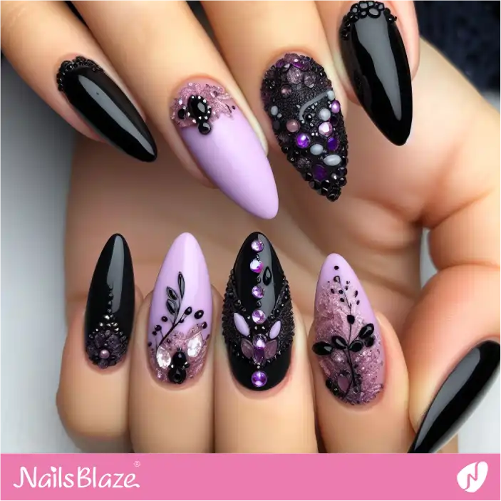 Dark Wedding Black and Purple Nail Designs|Wedding-NB-D-292