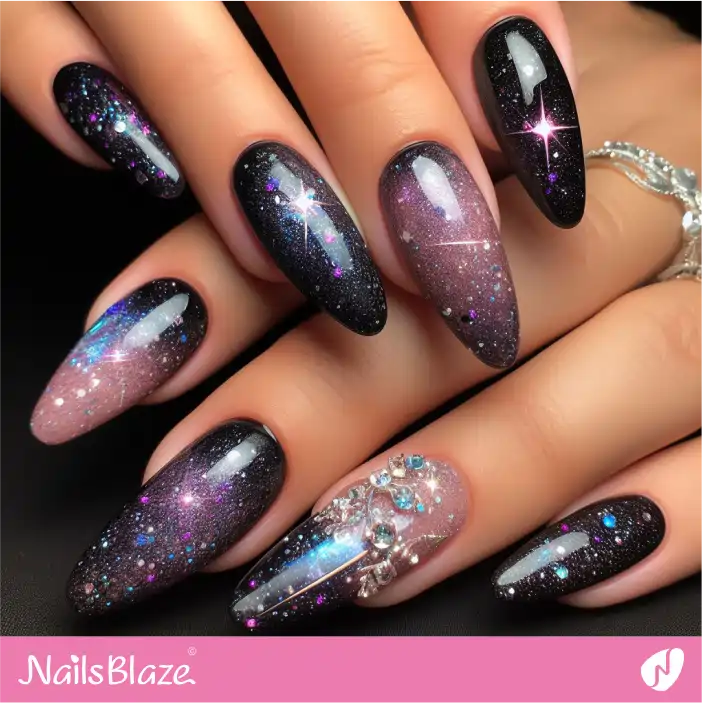 Glitter Galaxy Nail Design for Dark Wedding |Wedding-NB-D-300