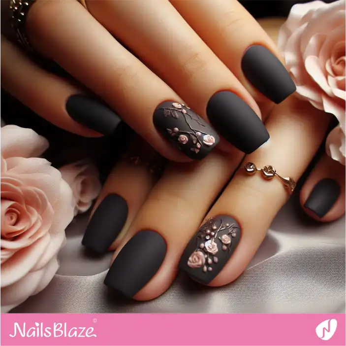 Dark Wedding Matte Accent Nail Design |Wedding-NB-D-311