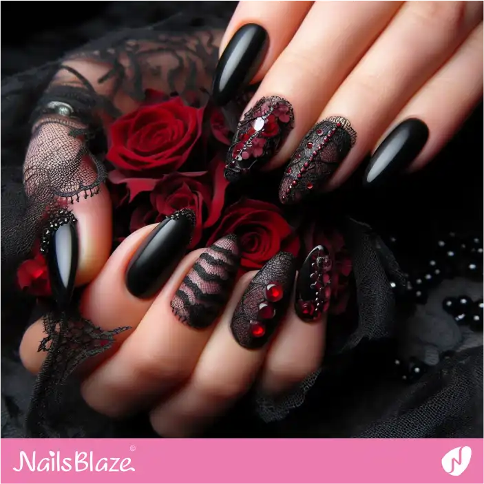 Red and Black Vibes Nails for Dark Wedding|Wedding-NB-D-312