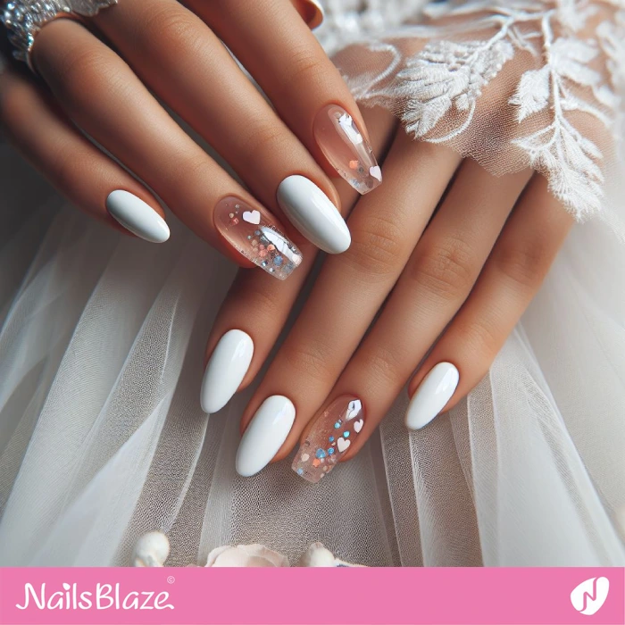 Nails with Encapsulated Heart Design | Wedding Nails - NB4613