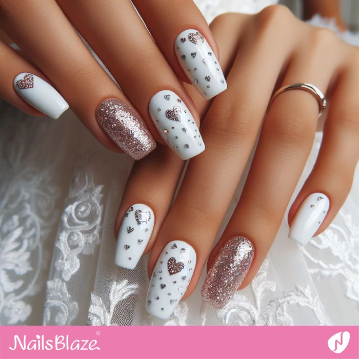 Nails with Glitter Heart for Wedding | Wedding Nails - NB4616