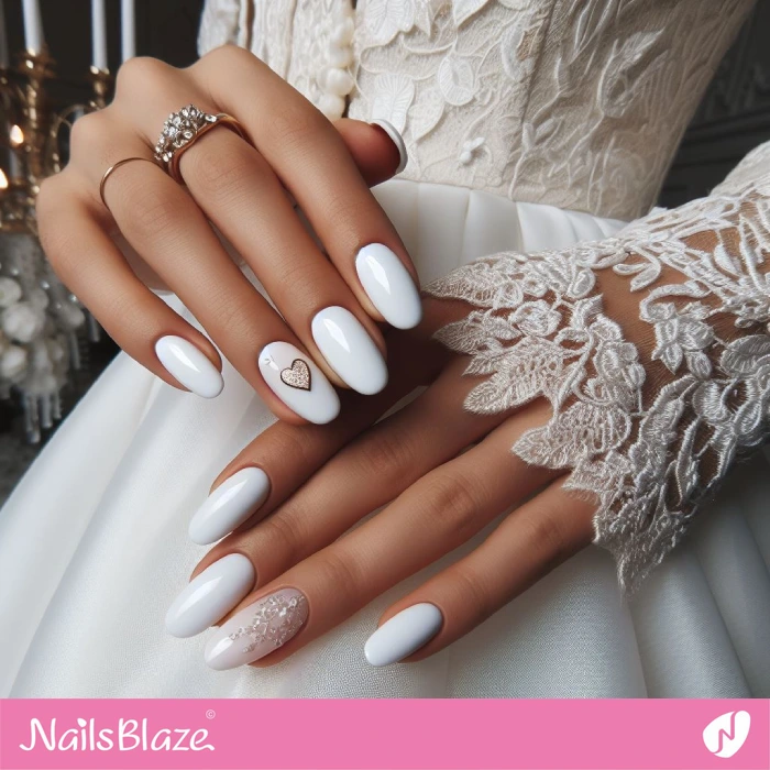 Wedding Nails with a Glitter Heart Design | Wedding Nails - NB4617