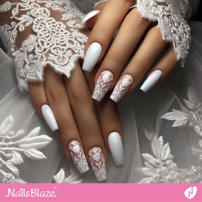 White Hearts for Wedding Nails Design | Wedding Nails - NB4619