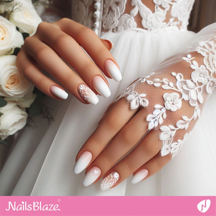 Wedding Ombre Nails with Heart | Wedding Nails - NB4624