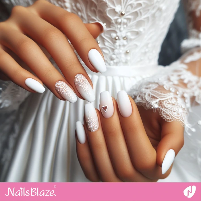 Lace and Heart Nail Design for Wedding | Wedding Nails - NB4626