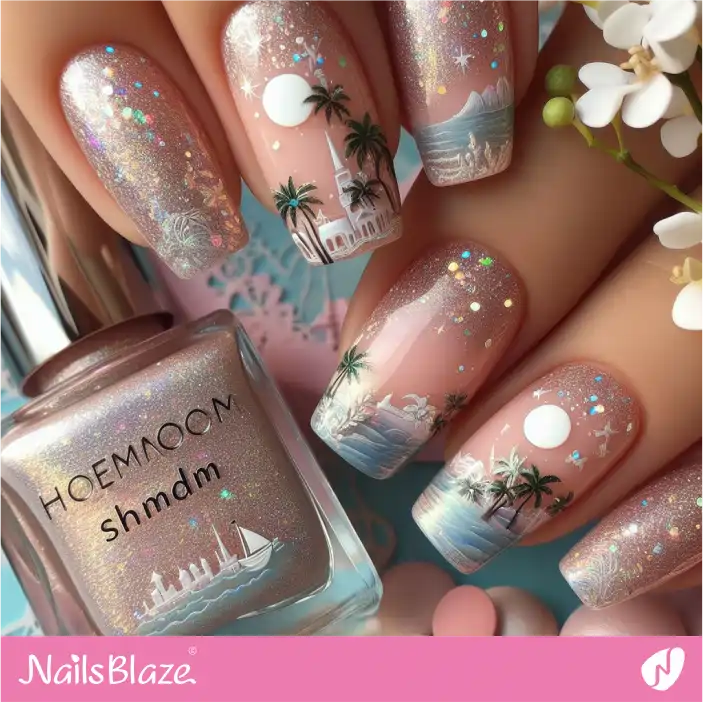 Glossy Shimmer Honeymoon Nail Design| Wedding-NB-D-403