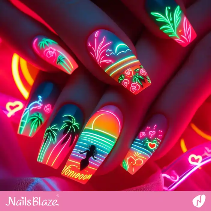 Honeymoon Neon Nail Design| Wedding-NB-D-404