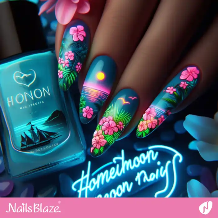 Honeymoon Flower Neon Nail Design| Wedding-NB-D-406