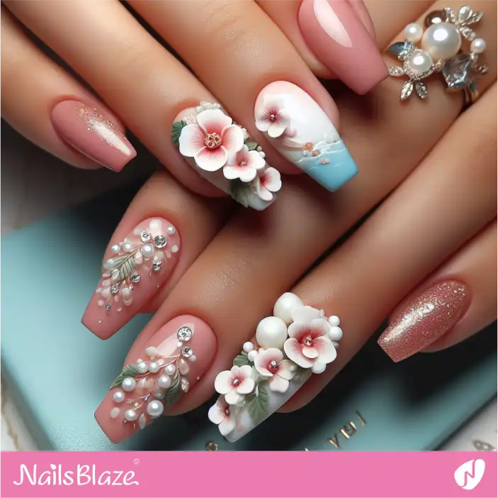 Honeymoon 3D Floral Nail Design| Wedding-NB-D-411