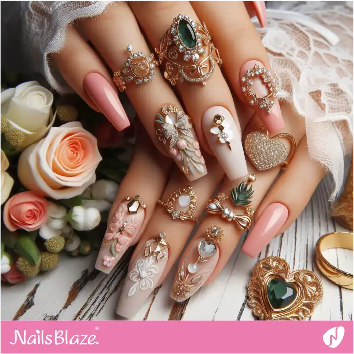 Embellished Rhinestone Honeymoon Nail Design| Wedding-NB-D-413