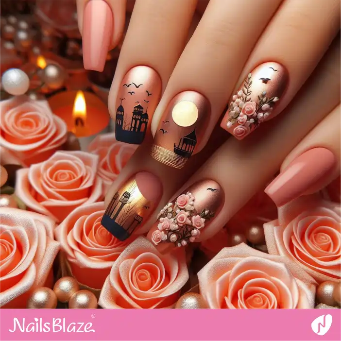 Honeymoon Rose Gold Silhouette Nail Design| Wedding-NB-D-415