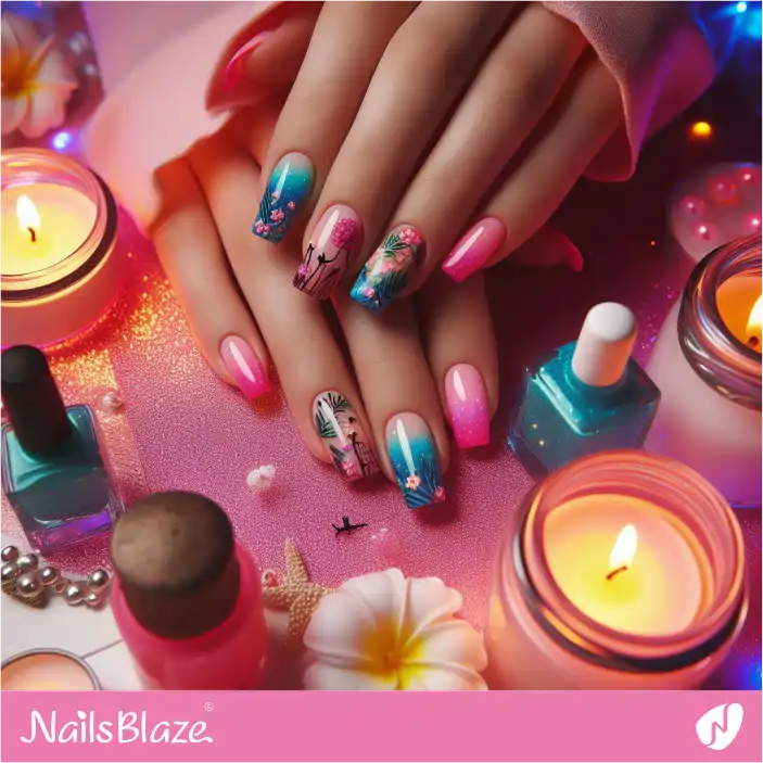 Honeymoon Neon Tropical Nail Design| Wedding-NB-D-416