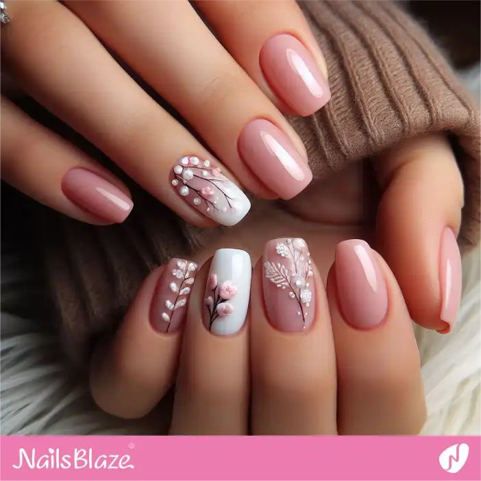 Honeymoon Minimal Blossom Nail Design | Wedding-NB-D-595