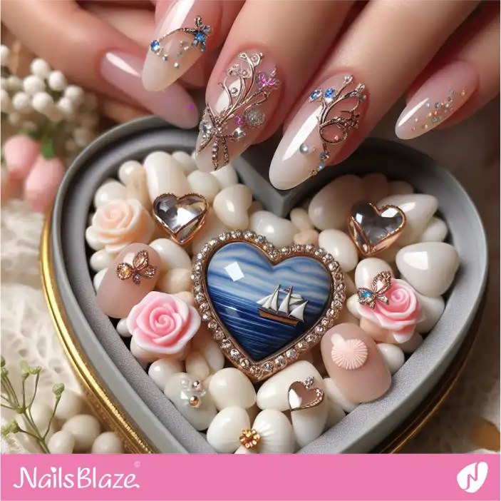 HoneymoonEmbellished Filigree with Rhinestone Nail Design | Wedding-NB-D-596