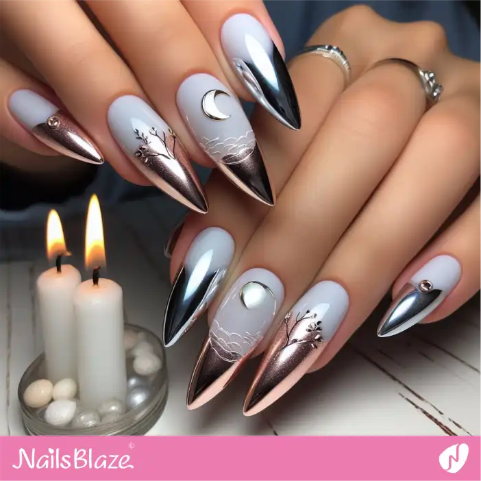 Honeymoon Gray Nails with Foil Tip Design | Wedding-NB-D-597