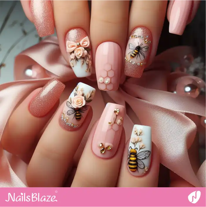 Honeymoon Pink Shimmer with Accent Flower Nail Design | Wedding-NB-D-598