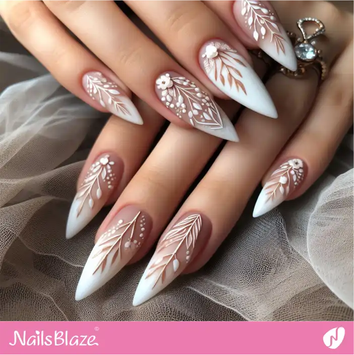 Honeymoon Stiletto Leaf Nail Design | Wedding-NB-D-599