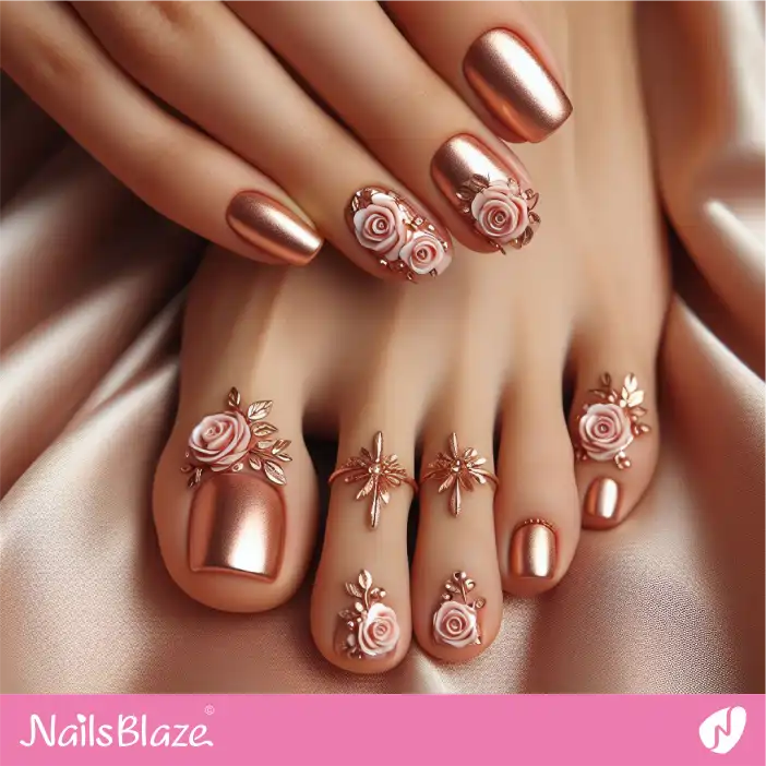 Rose Gold Chrome Nail Design for Honeymoon | Wedding-NB-D-641