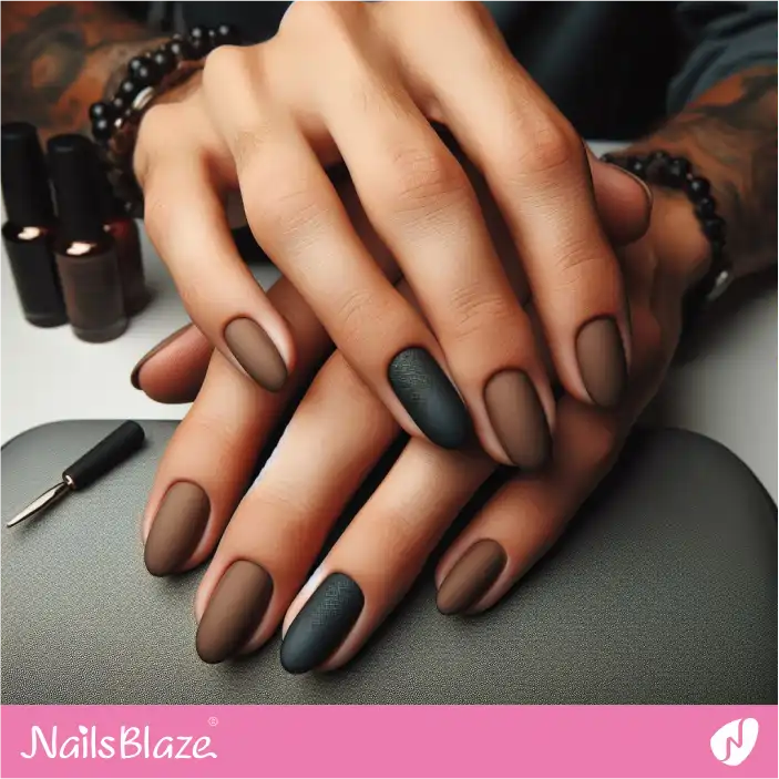 Brown Matte with Black Accent Nail Design  for Groom| Men's Nail-NB-D-513