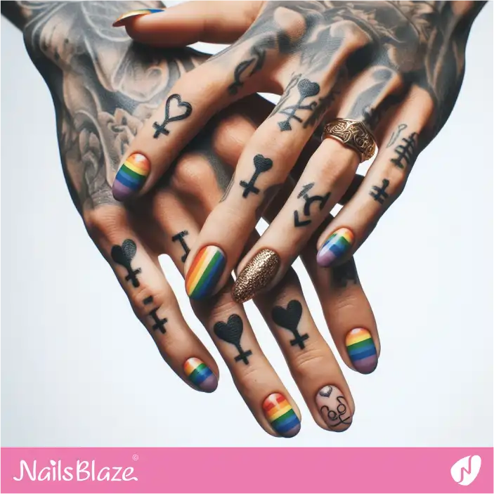 LGBT Nail Design with Glitter Accent| Mens Nail-NB-D-520