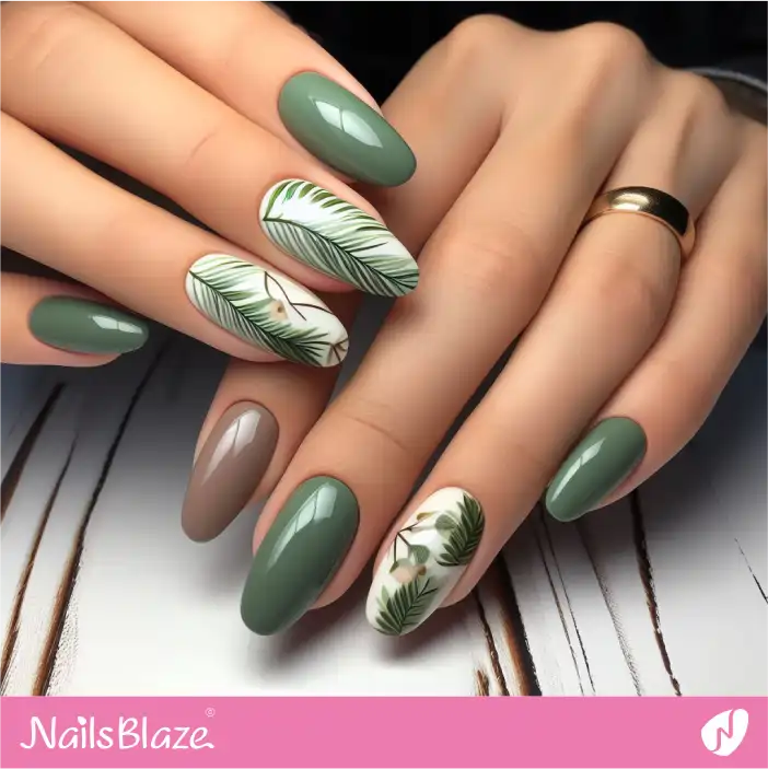 Mother in Law Green Nail Design with Leaf| Wedding-NB-D-250