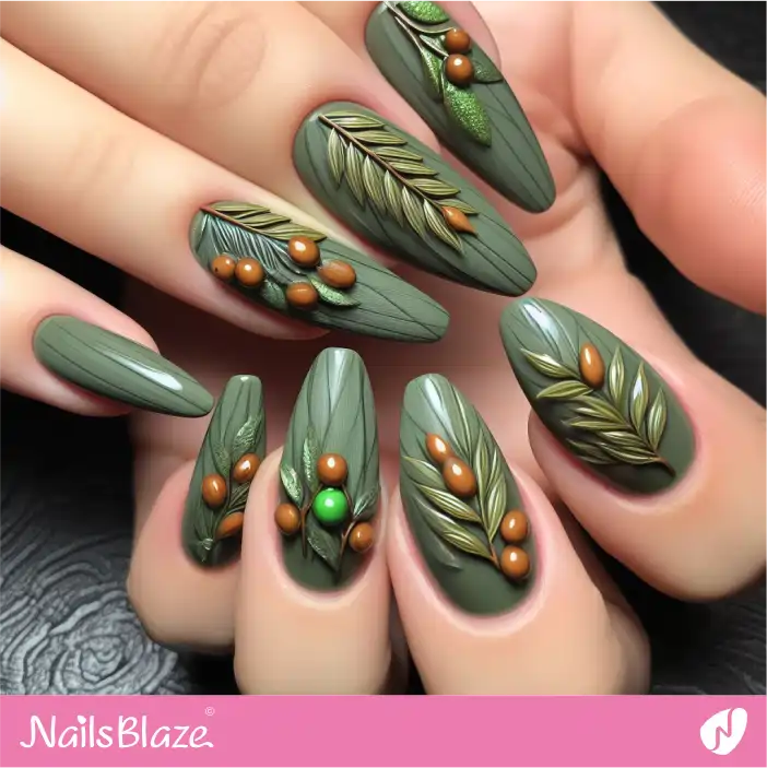 Mother in Law Green Olive Nails Design| Wedding-NB-D-255