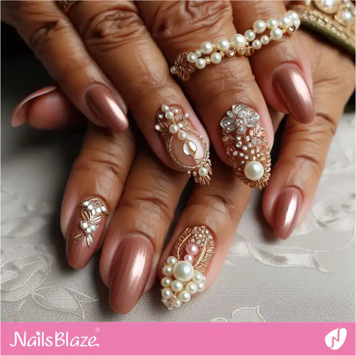 Mother in Law Pearl Nail Design| Wedding-NB-D-338