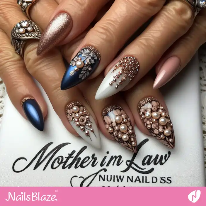 Mother in Law Luxury Pearl Nail Design| Wedding-NB-D-340