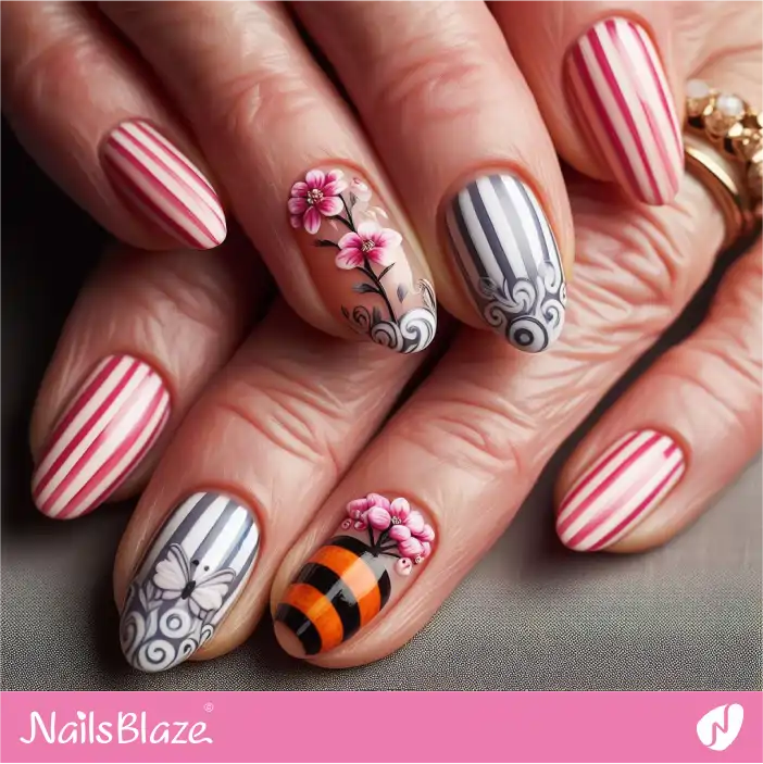 Mother in Law Gray & Red Striped Nail Design| Wedding-NB-D-342