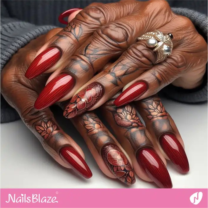 Mother in Law Red Accent Nail Design| Wedding-NB-D-343