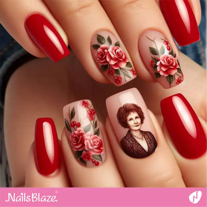 Mother in Law Red Floral Nail Art| Wedding-NB-D-34