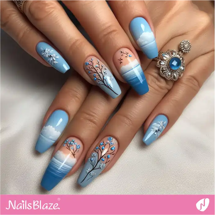 Mother in Law Blue Coffin Nail Design| Wedding-NB-D-349