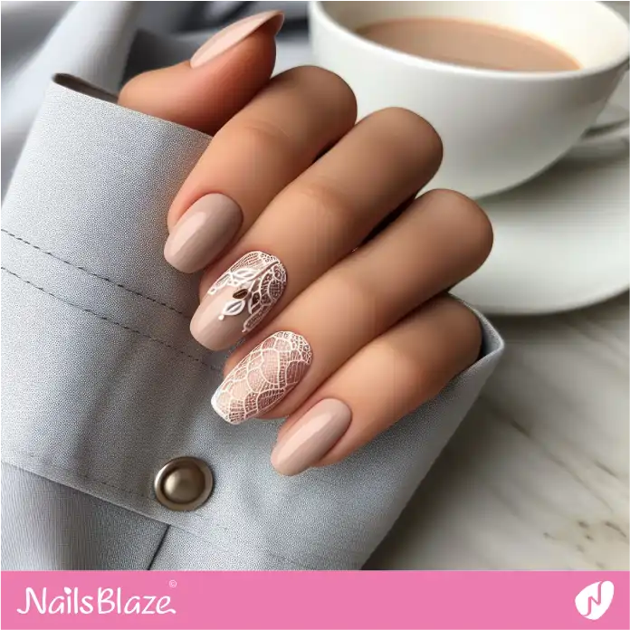 Classy Lace Accents Nail Design for Office | Professional Nails - NB3060