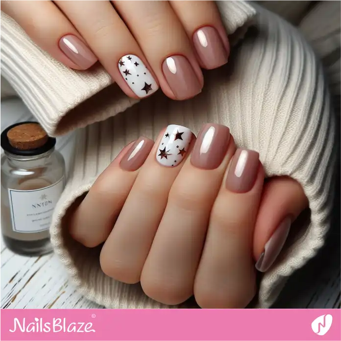 Glossy Brown Office Nails with Star Accents | Professional Nails - NB3065