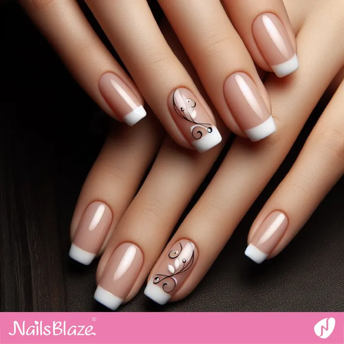 Office French Nails with Minimal Filigree Design | Professional Nails - NB3289