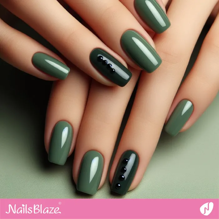 Office Green Nails with Black Studs | Professional Nails - NB3300