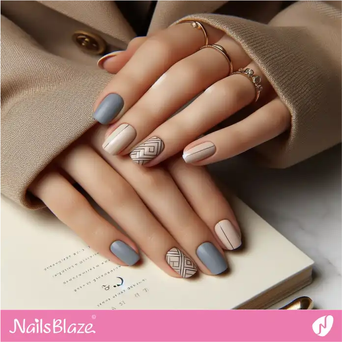 Blue and Ivory Nails for Office | Professional Nails - NB2975