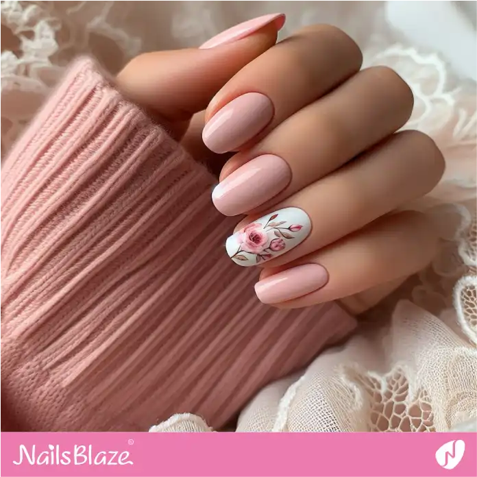 Floral Accent Pink Nails for Workplace | Professional Nails - NB2980