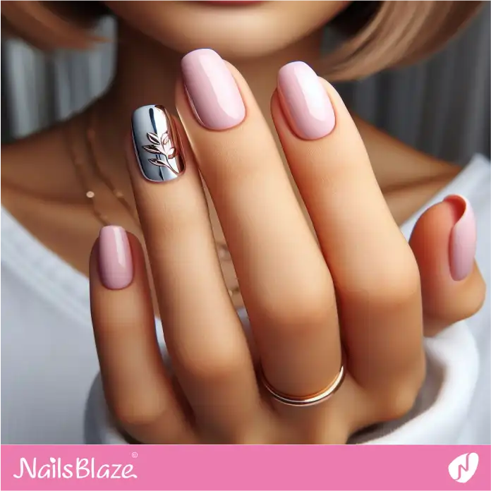 A Silver Nail with Leaves for Office | Professional Nails - NB2986