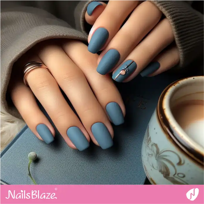 Slate Blue Matte Nails with an Accent Nail for Office | Professional Nails - NB2999