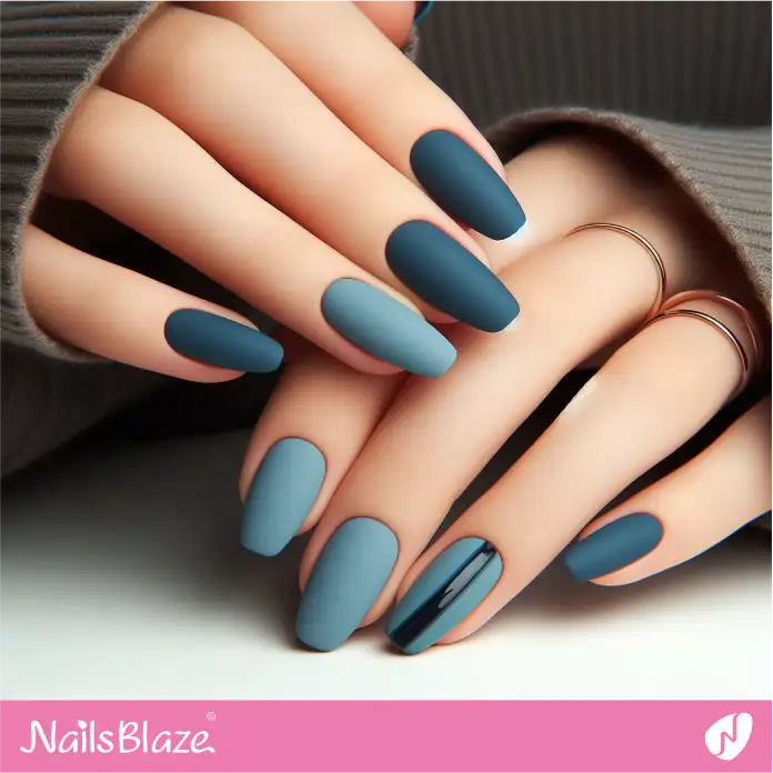 Slate Blue Matte Nails with a Color Block Design for Work | Professional Nails - NB3000