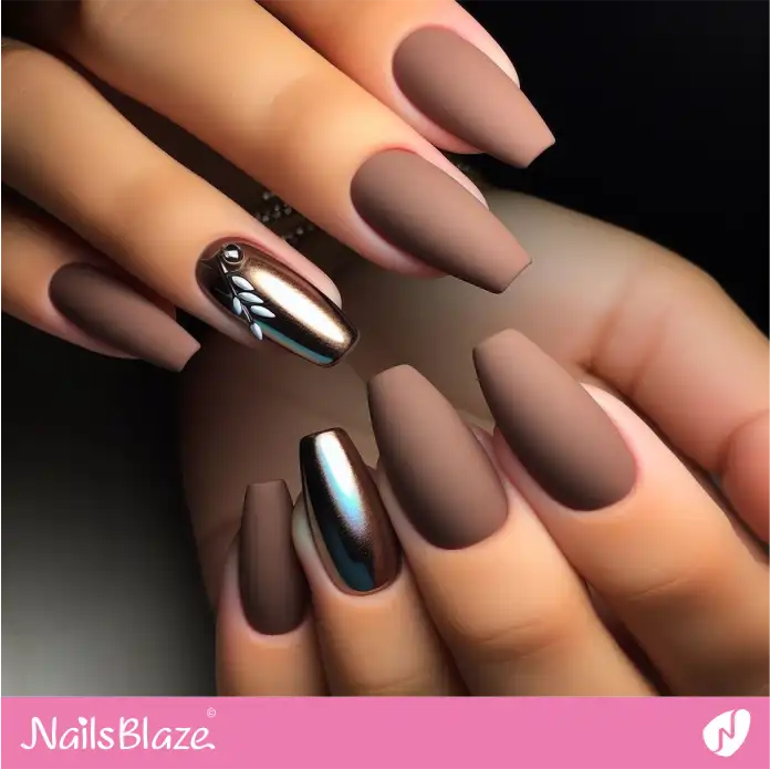 Matte Milky Chocolate Nails with Chrome Accents for Work | Professional Nails - NB2990