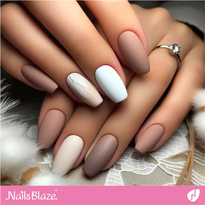 Cream and White Matte Nails for Office | Professional Nails - NB2995