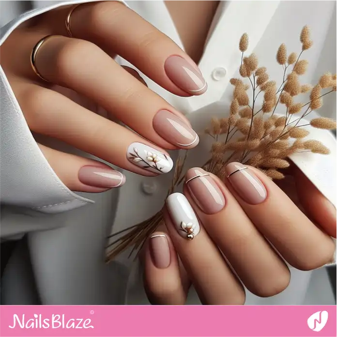 Neutral Nails French Mani with Floral Accents for Work | Professional Nails - NB3039