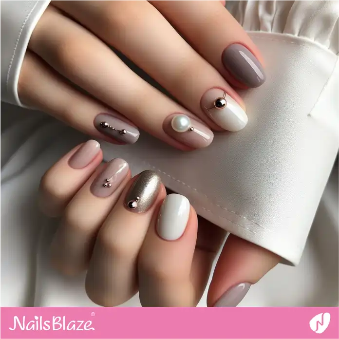 Pearly Nails with Studs and Pearls for Work | Professional Nails - NB3049