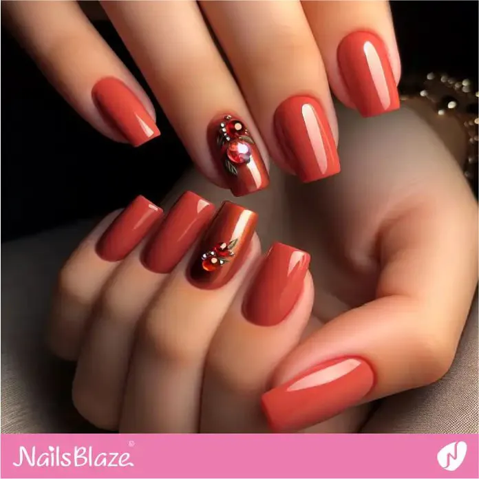 Embellished Burnt Orange Office Nails | Professional Nails - NB3066