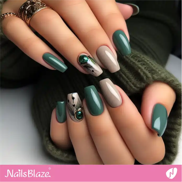 Smokey Taupe and Forest Green Office Nails | Professional Nails - NB3072