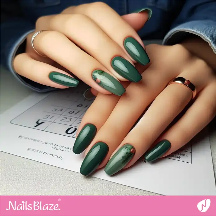 Long Forest Green Nails for Work | Professional Nails - NB3073